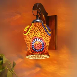 Devansh White & Maroon Textured Wooden Bell Shaped Wall Lamp image 3