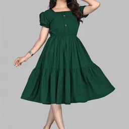 Swibona Puff Sleeve Fit & Flare Dress-picture-24