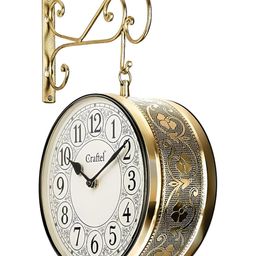CRAFTEL Gold-Toned Floral Textured Analogue Metal Round Vintage Wall Clock-picture-8