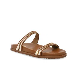 CAI Women Rivet Canvas Tan Slider Open Toe Flats image 5