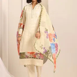 Libas Self Design V-Neck Beads And Stones Straight Kurta With Trousers & Dupatta-picture-35