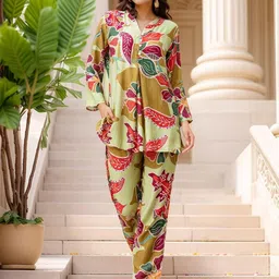 all about you Printed Mandarin Collar Neck Shirt With Trousers Co-Ords image 4