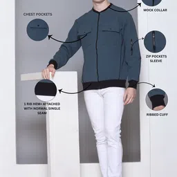 MOUNTAIN COLOURS Men Stand Collar Solid Bomber Jacket image 5