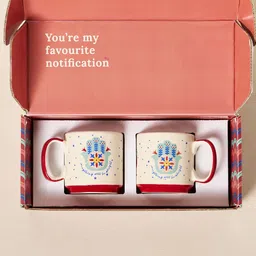 Chumbak Red & Beige Hamsa Mugs Duo Gift Set Of 2Comes In A Gift Box image 5