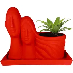 LASAKI Red Ceramic Couple Planter With Plate image 4