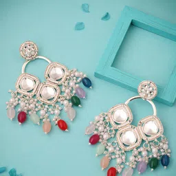 MEIRA JEWELLERY Silver-Plated Stones Studded & Beaded Contemporary Drop Earrings-picture-40
