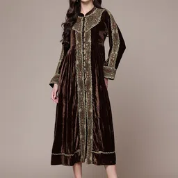 Ritu Kumar Floral Embroidered Velvet A-Line Midi Dress image 2