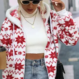 Oh Rare Women Printed hooded Zipper Sweaters with Fuzzy Detail image 5