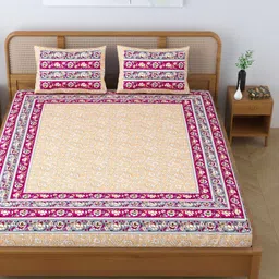 Colorish Cream-Coloured Floral 104 TC King Bedsheet with 2 Pillow Covers image 5