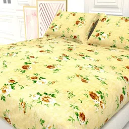 THE WHITE MOSS Yellow Floral 220 TC Queen Bedsheet with 2 Pillow Covers image 3