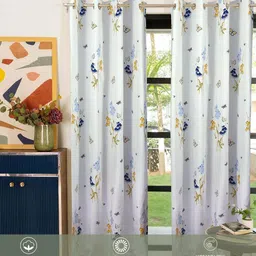 Cortina Blue & White Set of 2 Floral Window Curtain image 3