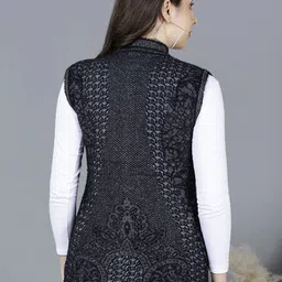 Chatanya Women Abstract Self Design Woollen Round Neck Sleeveless Cardigan image 2