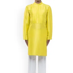 SDS By Kushal Shah Striped Yoke Design Pleated Mandarin Collar Silk Kurta With Trousers-image-99