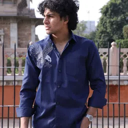 Who Wore Whhat Men Regular Fit Spread Collar Eagle Embroidered Satin Casual Shirt-picture-12