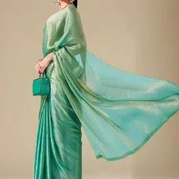 VRAGI Ombre Solid plain Pure Chiffon Saree image 3