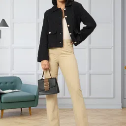 all about you Self-Designed Shirt Collar Single-Breasted Crop Blazer image 4