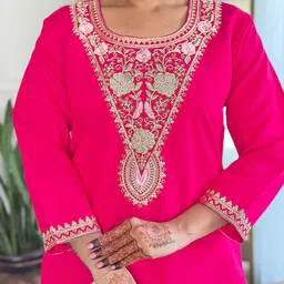 KALINI Zari Embellished V-Neck Straight Kurta With Trousers & Dupatta image 5
