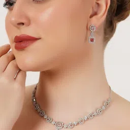 TRINK Rhodium-Plated American-Diamond Studded Jewellery Set image 4