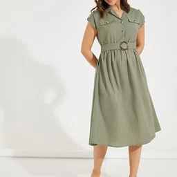Styli Belted A-Line Midi Dress image 1