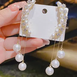 FIMBUL Korean Gold-Plated American Diamond Studded Contemporary Ear Cuff Earrings image 5