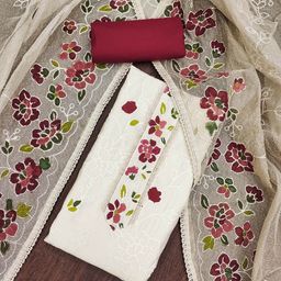 SHADOW & SAINING Floral Printed Thread Work Pure Silk Semi-Stitched Dress Material-picture-26