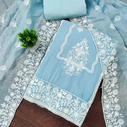 MANVAA Embroidered Thread Work Chanderi Silk Unstitched Dress Material image 3