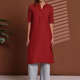 Enchanted Drapes Women Striped Daily Pure Cotton Straight Kurta-picture-16
