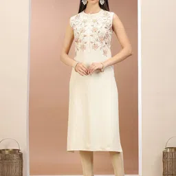 COTTON CULTURE Floral Embroidered Thread Work Pure Cotton Straight Kurta-picture-20