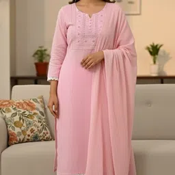 poshaktextiles Women Khadi Cotton Kurti Pant Attached Dupatta Set image 1