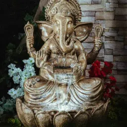 Gold Fiber Glass Lotus Ganesha Indoor Water Fountain-image-46