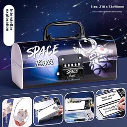 calyxia Space Theme Pencil Box for Kids, Kids Pen & Pencil Box Password Lock 1 Art Plastic Pencil Box image 2