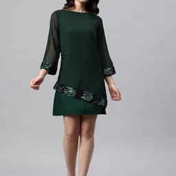 cottinfab Women A-line Green Above Knee/Mid Thigh Length Dress image 5