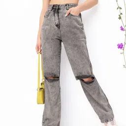 DressBerry Women Grunge Vibe Ripped Straight Jeans-picture-18