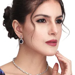 Anvik Women Silver Plated CZ Studded Jewellery Set-picture-37