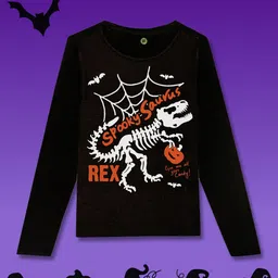 YK Boys Black Halloween Dinosaur Graphic Printed T-shirt-image-59