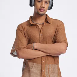 glitchez Sheer Edge Drop-Shoulder Sleeves Relaxed Shirt-image-47