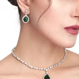 Anvik Women Silver-Plated CZ-Studded Jewellery Set image 2