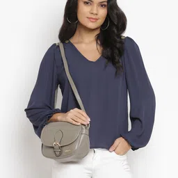 KLEIO Taupe Textured Structured Sling Bag image 1