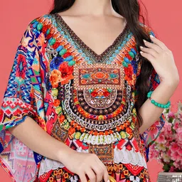 Exotic India Women Art Silk Stone work Short Kaftan Dress image 3