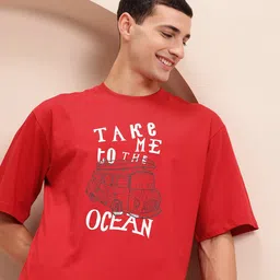 Mast & Harbour Typography Print Drop-Shoulder Sleeves Pure Cotton Relaxed Fit T-shirt-picture-12