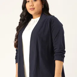 Rute Women Plus Size Navy Blue Cotton Solid Open Front Shrug image 3