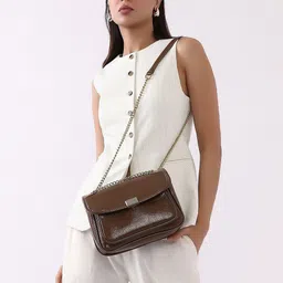 HAUTE SAUCE by Campus Sutra Women Textured Structured Leather Satchel Bag image 5