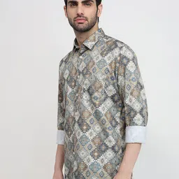 Parx Smart Ethnic Motifs Printed Spread Collar Cotton Slim Fit Shirt image 3