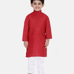 BownBee Full Sleeves Solid Kurta Pyjama Set - Red-picture-28
