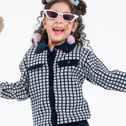 Pine Kids Full Sleeves Pull Over Sweater with Check Print - Navy & White-picture-26