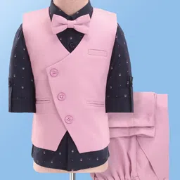 Robo Fry Woven Full Sleeves Solid Color 3 Piece Party Suit With Bow - Pink-picture-32