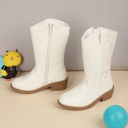 TRUFFLE COLLECTION Leaves Designed Zipper Boots - White-picture-48