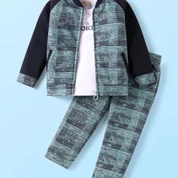 Rikidoos Full Sleeves Abstract Printed Jacket With Tee & Coordinating Pant Set - Sea Green & White-picture-18