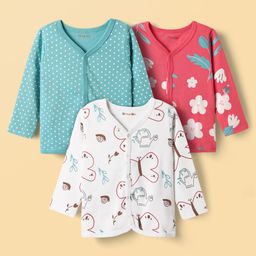 kookie kids india Kookie Kids Interlock Knit Full Sleeves Floral & Butterfly Printed Jhablas Pack of 3 - White Red & Blue-picture-20