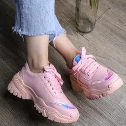 Shoetopia Solid Lace Up Sneakers - Pink-picture-31